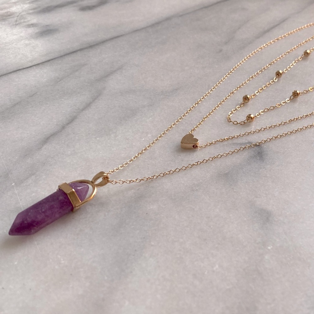 NEW gold layered necklace with amethyst pendant